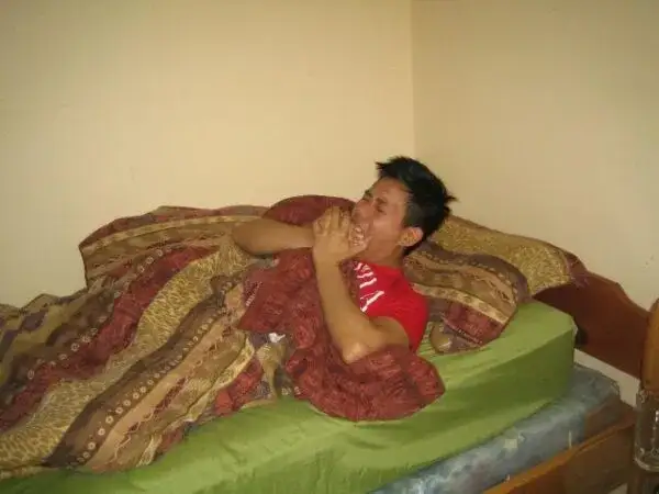 tired yawning coughing